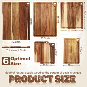 Solid Wood Cutting Board <b>Set</b> Rectangle Kitchen Chopping Block For Fruit Vegetable Prep - Product Image 3