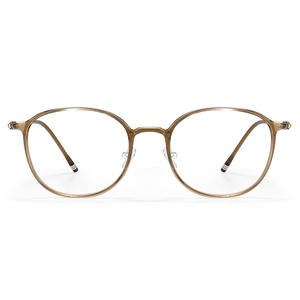 Montura de Gafas Redondas Danyang 9013 de Titanio Puro, Ligeras, Montura Completa para Mujer, Lentes de PC Marrones, Diseño Simple - Product Image 1