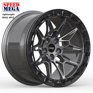 Jantes en alliage léger Speed Mega Matte Black Mesh avec anneau Beadlock argenté poli, 6 trous, pour camion tout-terrain, SUV, 4x4 - Product Image 1