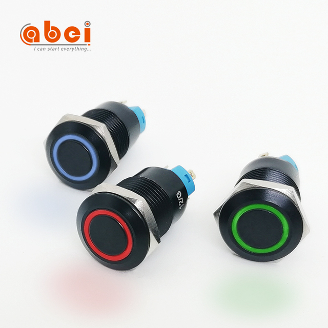 12V 2A 12MM 16mm 19mm 22mm Waterproof Black Plated Latching Type Normally Closed Momentary Metal Push Button Switches