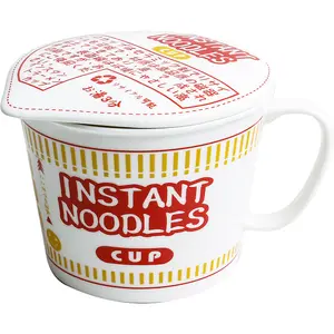 Wholesale instant noodles bowl-Wholesale Japanese Reusable Easy clean Ceramic Ramen Bowl Kitchen Utensils Porcelain Instant Noodles Bowl With Lid