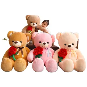 Valentine kustomisasi lembut suka diemong 130cm ukuran besar lucu beruang Teddy besar mainan mewah dengan memegang Rose