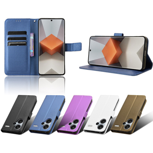 Camera Protection PU Leather Case Diamond Pattern Card Holder Wallet Case for Xiaomi Redmi Note 13 Pro Plus 5G Case Cover