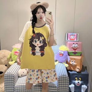 Ensembles de vêtements de nuit #0514 pyjamas d'été femmes coton à manches courtes col rond décontracté dessin animé <span class=keywords><strong>fille</strong></span> doux pyjamas - Product Image 4