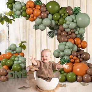2025 nouvelles tendances en gros Jungle Safari thème bébé douche anniversaire <span class=keywords><strong>ballon</strong></span> arc Kit sauge vert dinosaure fête décoration idées - Product Image 2