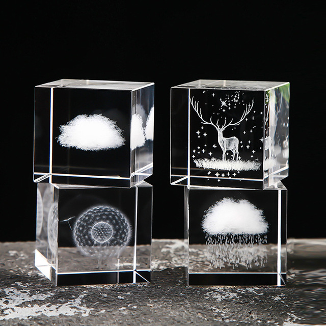 Custom 3D Laser Curved Beveled Glass Awards UV Printed Crystal Plaque Cube Trophies Academic Achievements Engraved Love Theme