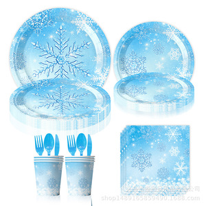Blue Snowflake Party Supplies Set <b>Paper</b> Plates Cups Napkins Decorations for Birthday Party - Product Image 2