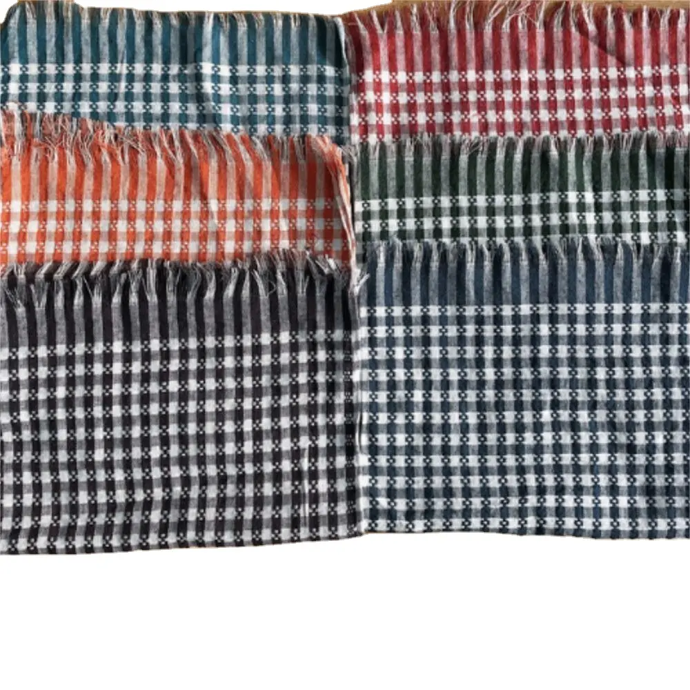 Tea towel dyed polyester cotton plaid edge kitchen towel in stock dishwashing towel recycled yarn export cloth