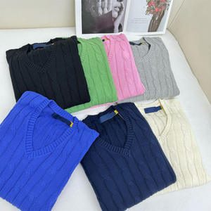 Maglione da <span class=keywords><strong>Donna</strong></span> Autunnale in Puro <span class=keywords><strong>Cotone</strong></span> con Scollo a V, Ricamato, a <span class=keywords><strong>Maglia</strong></span> Intrecciata, Ampio, a Maniche Lunghe, Stile Coreano, Semplice e Casual - Product Image 3