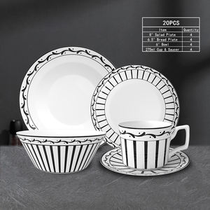 ชุดอาหารค่ำคุณภาพสูง ลายดอกไม้หรูหรา ขอบดำโค้งมน ทำจากเซรามิกเนื้อละเอียด เหมาะสำหรับงานแต่งงาน งานอีเว้นท์ ปรับแต่งได้สำหรับโรงแรม - Product Image 5