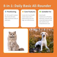 Pevet 8-en-1 Multivitamines à croquer pour chiens et chats - Soutien immunitaire, santé des articulations, santé digestive, formule sans céréales (60 croquettes/flacon)
