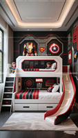Lit mezzanine rouge et noir lit design sur le thème de l'animation pour enfants lit bouclier américain design hôtelier caractéristique
