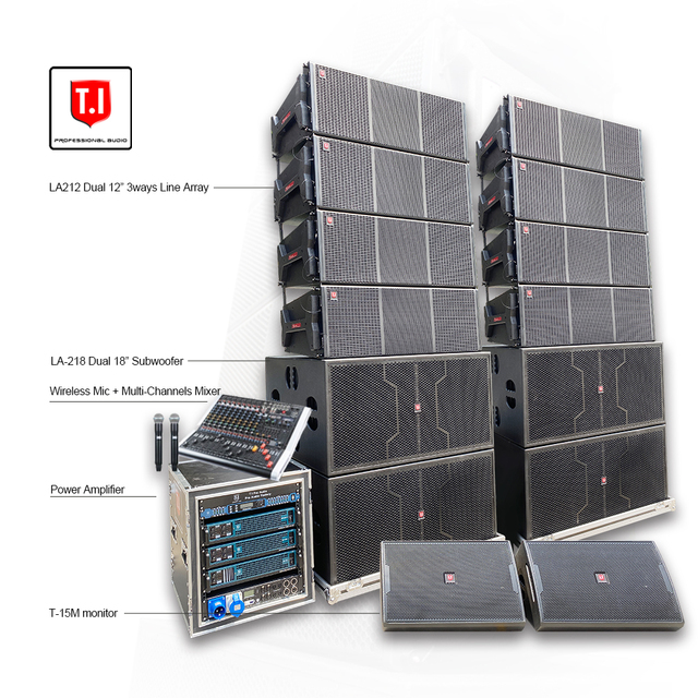 Professional T.I LA-212 Dual 12-Inch 3-Way 2000W RMS Line Array Speakers for Church Passive Waterproof Outdoor Stage Sound