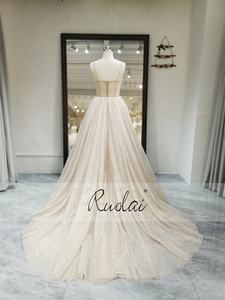 RuolaiLWC6675セクシーなウエディング恋人スパゲッティストラップAラインパーティーガウンレースシャイニングロングイブニングドレス - Product Image 5