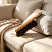 Brosse de nettoyage écologique à manche en bois et poils doux, réutilisable, antistatique, pour enlever les poils d'animaux sur les canapés, les lits et les meubles