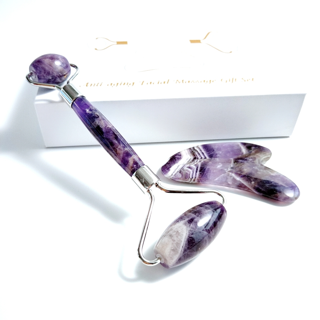 Rouleau en jade d'améthyste, 2 pièces, bon marché, massage gua sha pour le visage, autres produits de massage
