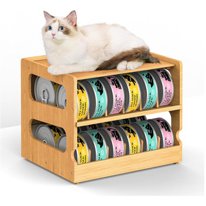 Étagère de rangement pour aliments en conserve, organisateur de bureau en bambou à double couche pour la cuisine et le stockage d'aliments pour animaux de compagnie - Product Image 1