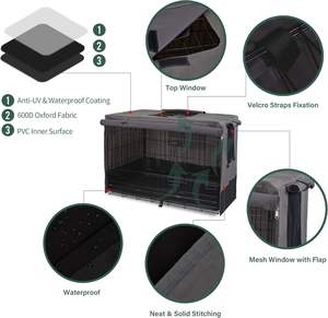 Perrera de lujo para perros de doble puerta, impermeable, patrón sólido, transpirable, plegable, cubierta de caja con cierre de cinturón, bandeja de plástico, paleta - Product Image 6