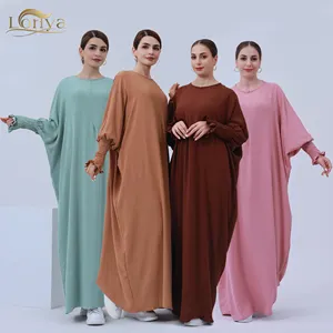 2023 Loriya Modest Abaya With Floral Cuff Long Sleeve Dress Abaya Muslim Clothing Maxi Dress Ladies Abaya