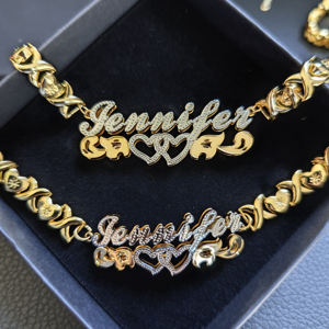 Qiuhan XOXOチェーンステンレスネックレス65mmイヤリング18K 2色メッキ女性カスタムネームジュエリーセット - Product Image 2