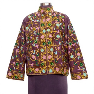 Amazing Look Cotrise Embroidery Floral Quilted Autumn Winter <b>Jacket</b> Women's Regular Length <b>Mandarin</b> <b>Collar</b> Full Sleeve Button - Product Image 1