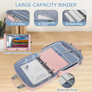 3 Ring Zipper Binder with Binder Pencil Pouch, Expanding File Organizer with Padded <b>Sleeve</b> Fit for 14 Inch <b>Laptop</b> - Product Image 4