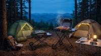 Barbecue au gaz portable réglable en acier de style coréen moderne personnalisé avec plaque de cuisson pour une utilisation en extérieur
