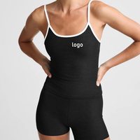 Débardeur de yoga pour femmes à bretelles spaghetti, avec logo personnalisé, bordure contrastante, sans manches, coupe ajustée, pour la gym et l'entraînement, en nylon et élasthanne, vêtement de sport