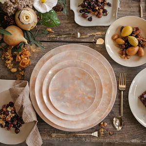 Assiette de Luxe à Effet <span class=keywords><strong>Marbre</strong></span> Rose, Ensemble de <span class=keywords><strong>Vaisselle</strong></span> en Céramique Écologique de Haute Qualité pour Usage Professionnel en Restaurant - Product Image 2