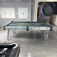 Table de billard contemporaine en verre trempé de luxe, design élégant, ardoise premium, transparente, 8ft, 9ft, personnalisable, pour jeu de 8 boules