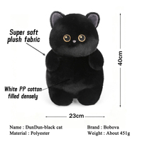Bobova Peluches Chat Noir 40cm Super Douces en Coton PP avec Doublure en Maille pour Enfants et Adolescents, Décoration de Fête, Cadeau Anti-Stress