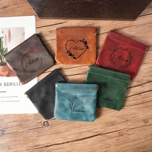 Pochette cosmétique personnalisée en cuir véritable, petite, auto-fermante, portable, pour chapelet, bijoux, maquillage, voyage, mini porte-monnaie en cuir - Product Image 1