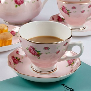 Juego de platillos de taza de café de China de hueso clásico de estilo europeo, diseño dorado creativo, forma de flor, té de la tarde, Festival del Medio Otoño - Product Image 4
