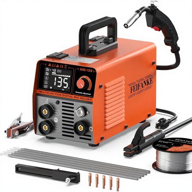 MIG 135A Portable MIG/TIG/Stick Flux Core Welder 110V Large LED Display Inverter Welding Machine Series Portable Welding