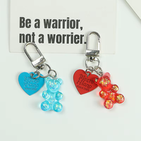 Porte-clés mignon en forme d'ours en gelée avec pendentif cœur lettre, breloque de sac en résine pour filles
