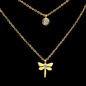 Women 14k Gold Plated Double Chain <strong>Dragonfly</strong> <strong>Jewelry</strong> Steel Pendant Necklace <strong>Jewelry</strong> for Women - Product Image 1