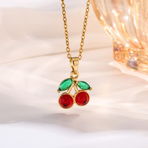 Collier pendentif RINHOO en acier inoxydable 316L couleur or cerise <span class=keywords><strong>rouge</strong></span> vin pour femme, bijou de personnalité, cadeau de mariage ou de fête - Product Image 5