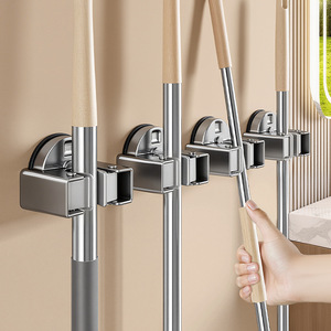 Suction Cup <b>Mop</b> Holder <b>Wall</b> Mounted Punch Free Polished Steel Bathroom Storage Organizer For Broom And <b>Mop</b> - Product Image 1