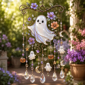 Halloween Black <b>Cat</b> and Ghost Tassel Wind Chime Home Hanging Decoration - Product Image 5