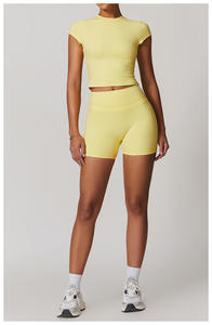 All'ingrosso Logo personalizzato GYM GYM Wear da donna gilet T Shirt Top allenamento Fitness Yoga Leggings <span class=keywords><strong>pantaloni</strong></span> Short set Yoga per le donne ragazza - Product Image 2