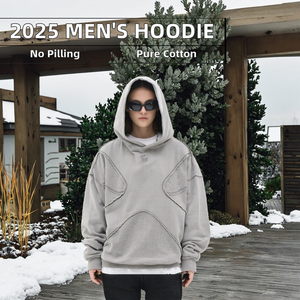 FORGIVENESS 2025 Autunno Inverno Felpa con Cappuccio da Uomo 100% Cotone Felpato, Design Auto Invertita, Tinta Unita, Lunga, Trendy, Impermeabile - Product Image 3