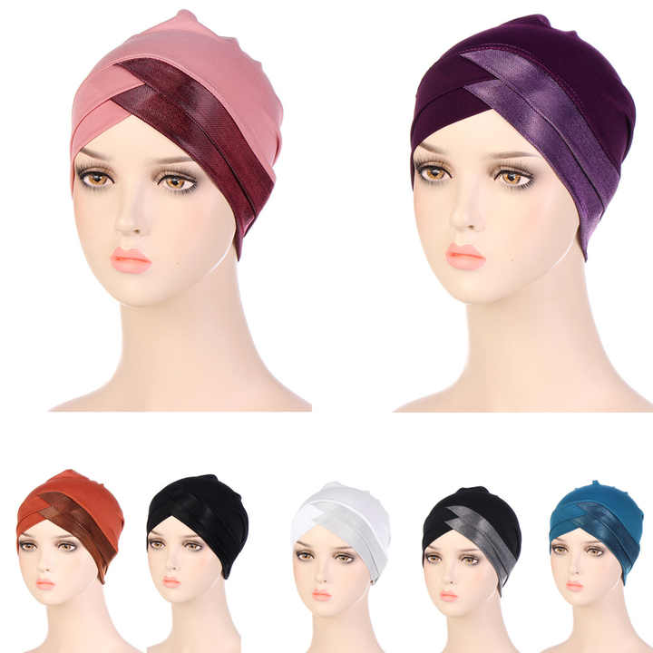 fashion hijab and matching Stretch fabric cross Turban forehead 
