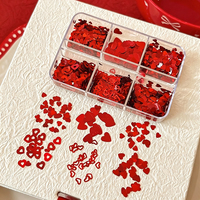 Paillettes Cœur Rouge Saint-Valentin 12 Grilles Formes Cœur Creuses Mixtes pour Ongles Acryliques à Presser DIY