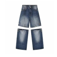 Jins Denim sobek ritsleting musim dingin fungsional kualitas tinggi kustom Jeans Denim berseluncur kancing lurus nyaman cuci longgar pria