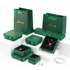 Wholesale Dark Green Bowknot Cardpoard Paper Jewelry Box Rings Earrings Pendant Box Pearl Necklace Packaging Box