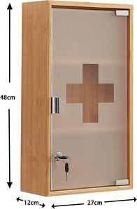 Caja de botiquín de primeros auxilios de bambú y vidrio de 3 capas para montaje en pared con llave para baño en casa - Product Image 2