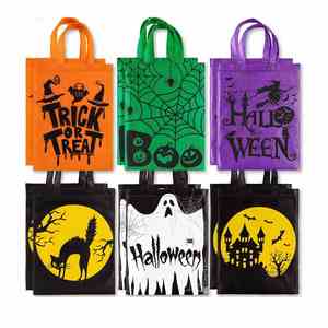 Custom Holiday Party <b>Prank</b> Skull Pumpkin Witch Candy Reusable Non Woven Tote Halloween <b>Gift</b> Bag for Kids - Product Image 1