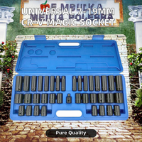 Set Soket Universal Chrome Vanadium 7-19mm Kit Soket Pegangan Ajaib Multifungsi dengan Adaptor Bor 1/4in untuk Perbaikan Otomotif