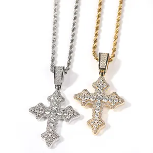 Fashion Simple Design Byzantine Cross Pendant Clear AAA Grade Bling CZ Cross Necklace RTS Jewelry