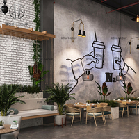 Chaises blanches et tables rondes à double siège Brique apparente Design industriel Scandi Cafe Furniture Set for Restaurant